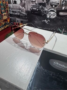 Gold Rim Pink Gradient Rimless Sunglasses - Unbranded